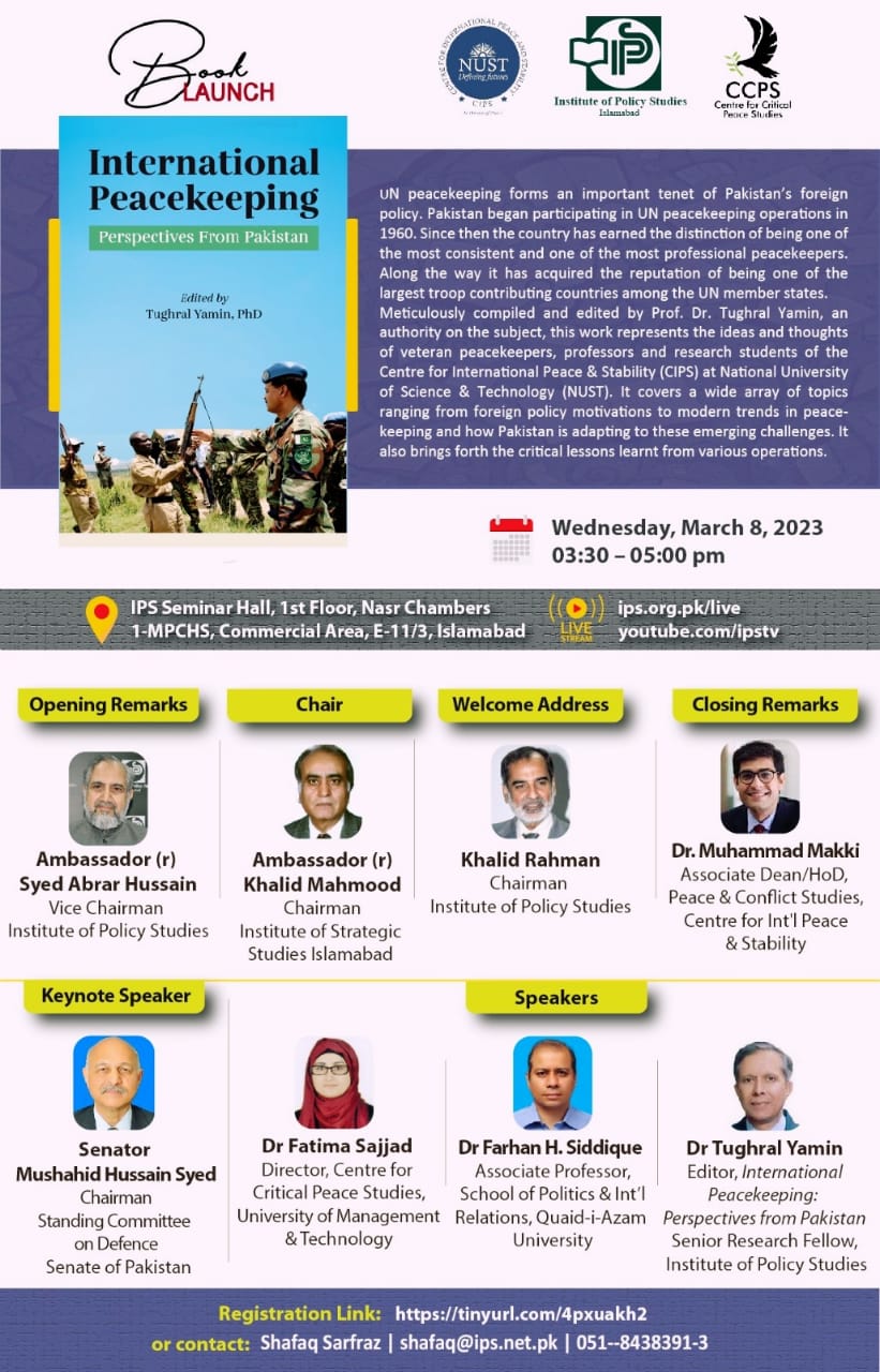 Book Launch Poster – Peacekeeping – Institute of Policy Studies